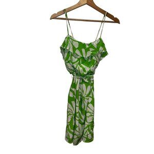 Lilly Pulitzer Green & White Tropical Print Ruffle Dress Women Size 0